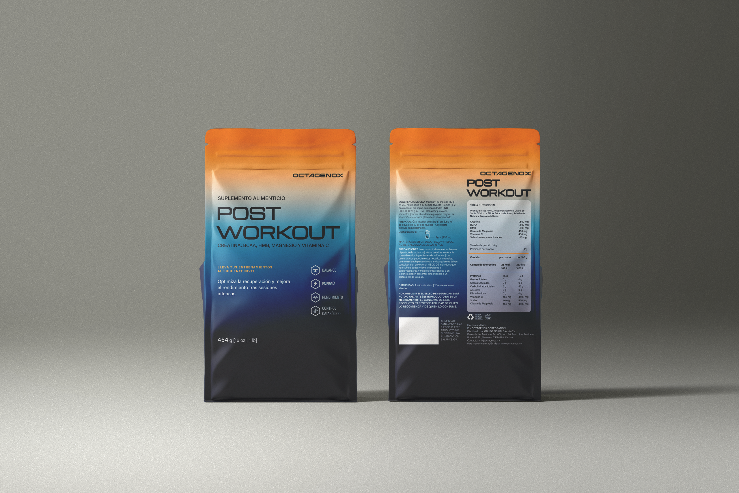 POST-WORKOUT Recuperación muscular 454 g, 45 servicios con Creatina, BCAA, HMB, Vitamina C, saborizado.