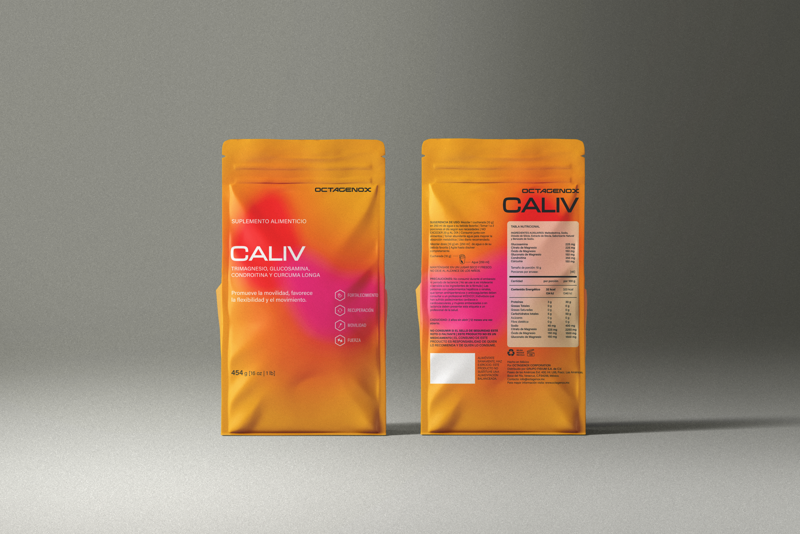 CALIV Soporte articular, 454 g, 45 servicios con Glucosamina, Magnesio y Cúrcuma, saborizado.