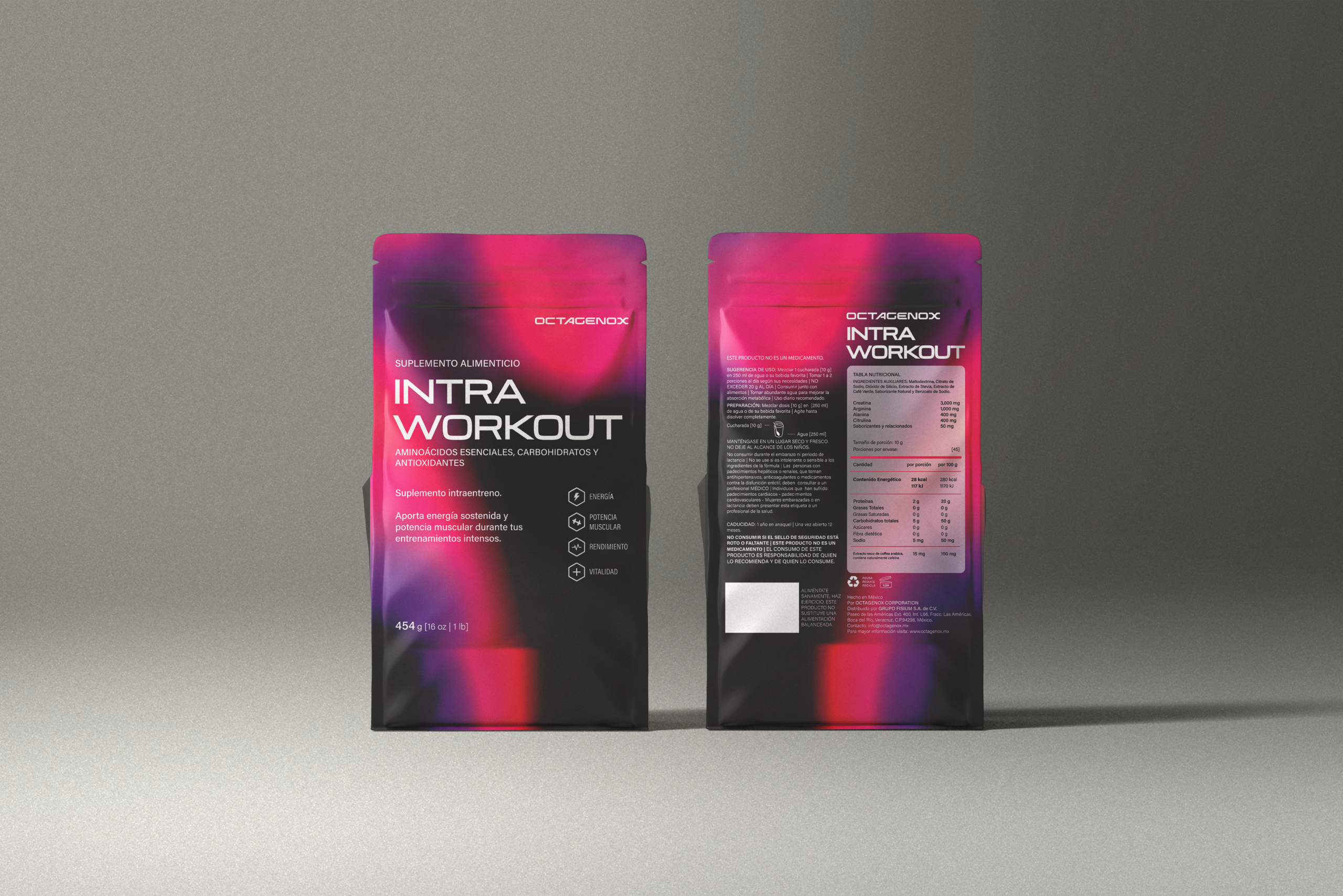 INTER-WORKOUT Energía explosiva 454 g, 45 servicios con Creatina, Arginina, Citrulina y extracto de café verde